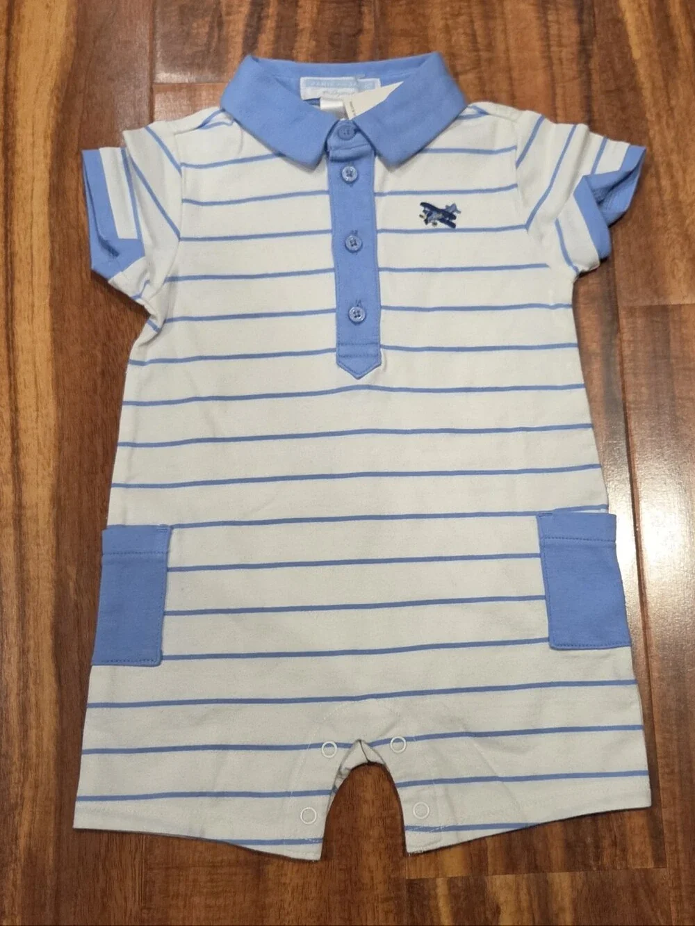 Janie and Jack NWT 3-6 Months Blue/Ivory Striped Romper